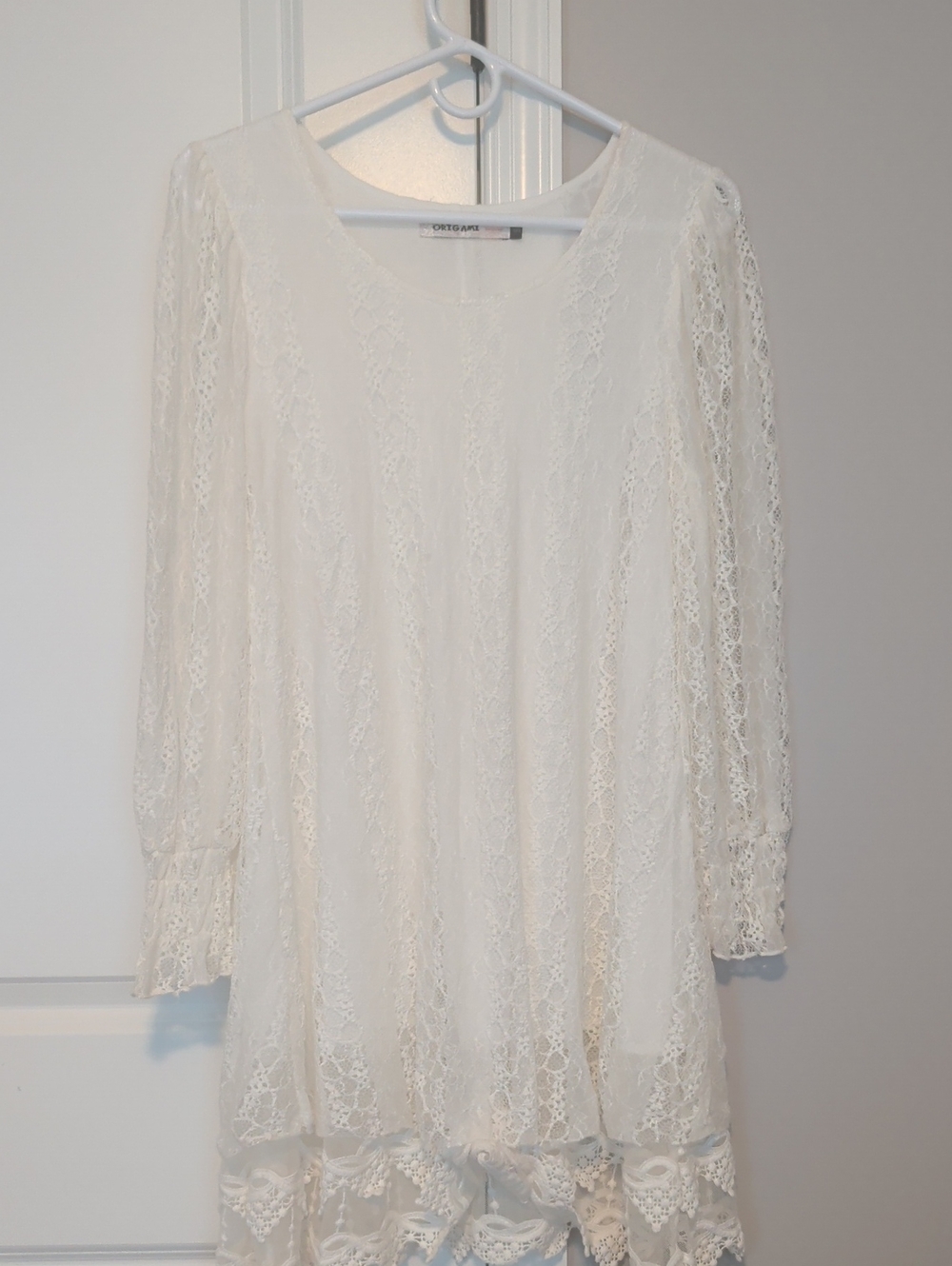 Chic White Lace Long-Sleeve Dress by Origami